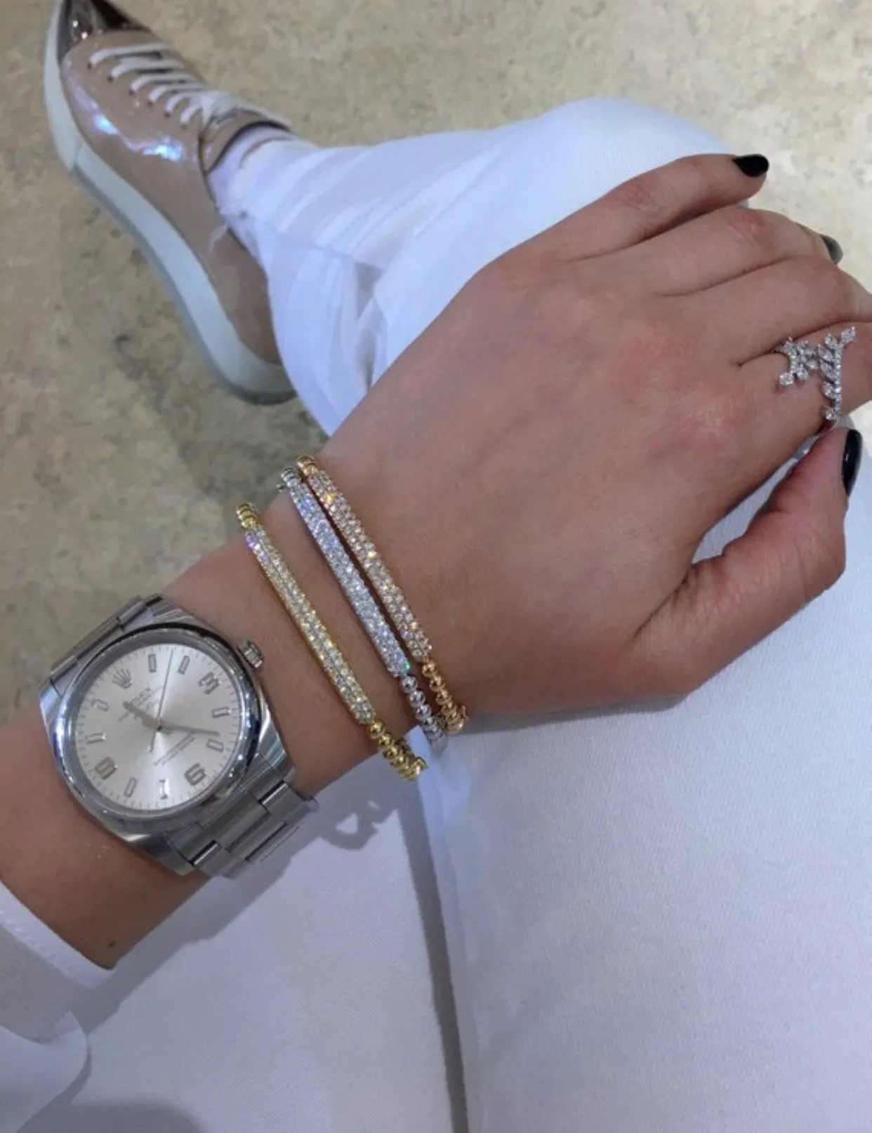 Diamond Bar Beaded Bangle Bracelet