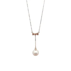 Diamond Bowtie Pearl Necklace