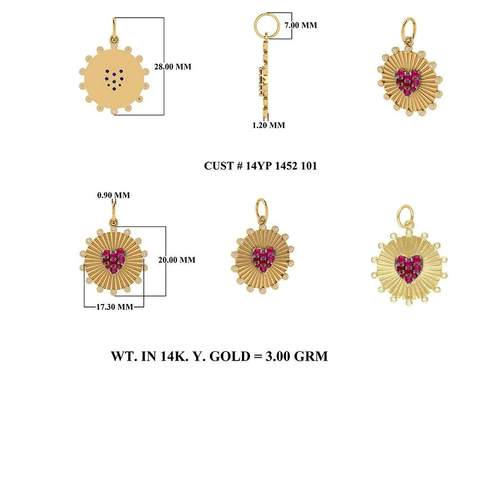 Diamond Round Ruby Heart Pendant 20mm