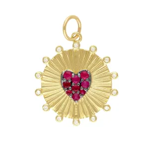 Diamond Round Ruby Heart Pendant 20mm