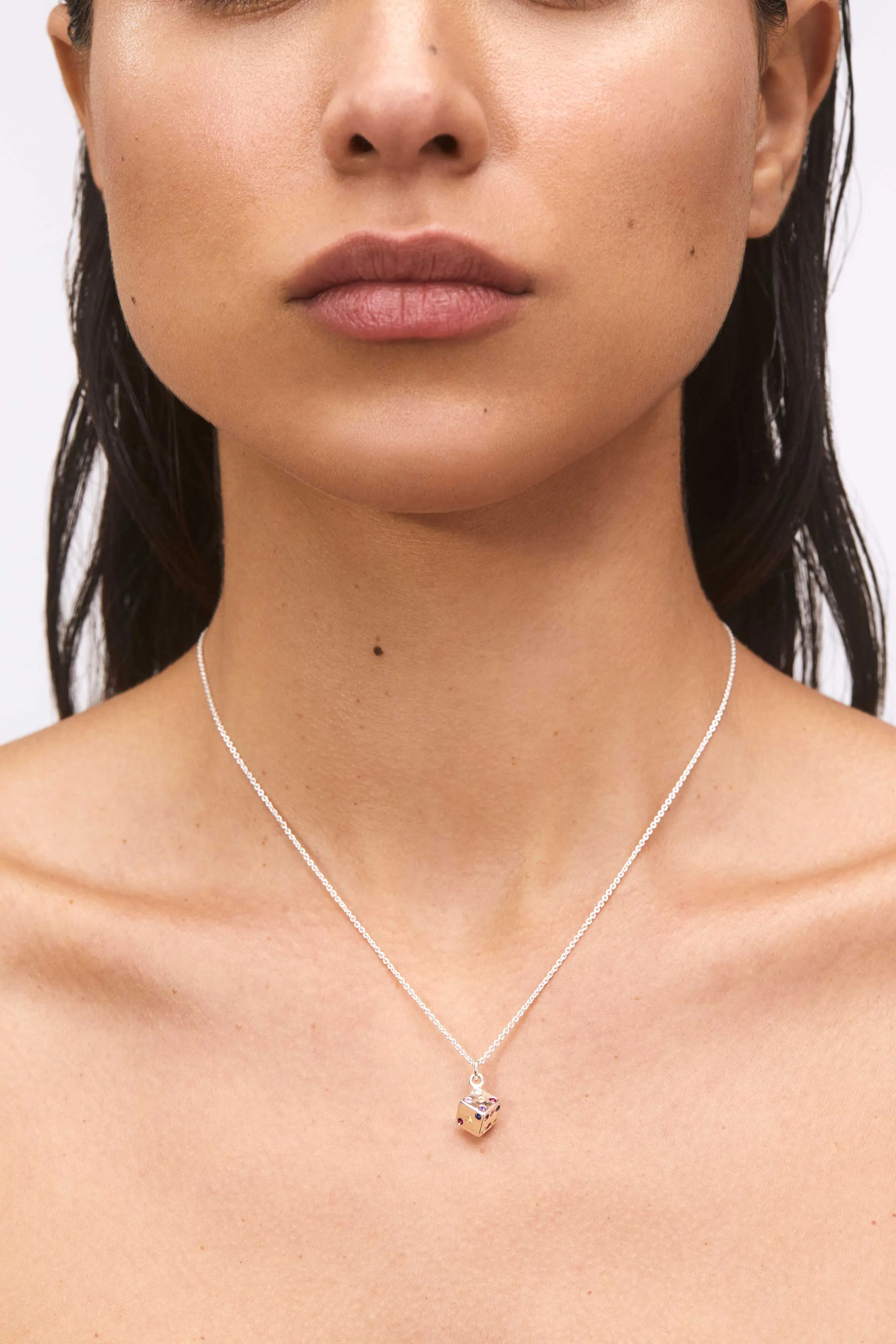 Dice Necklace in Sterling Silver - Ruby