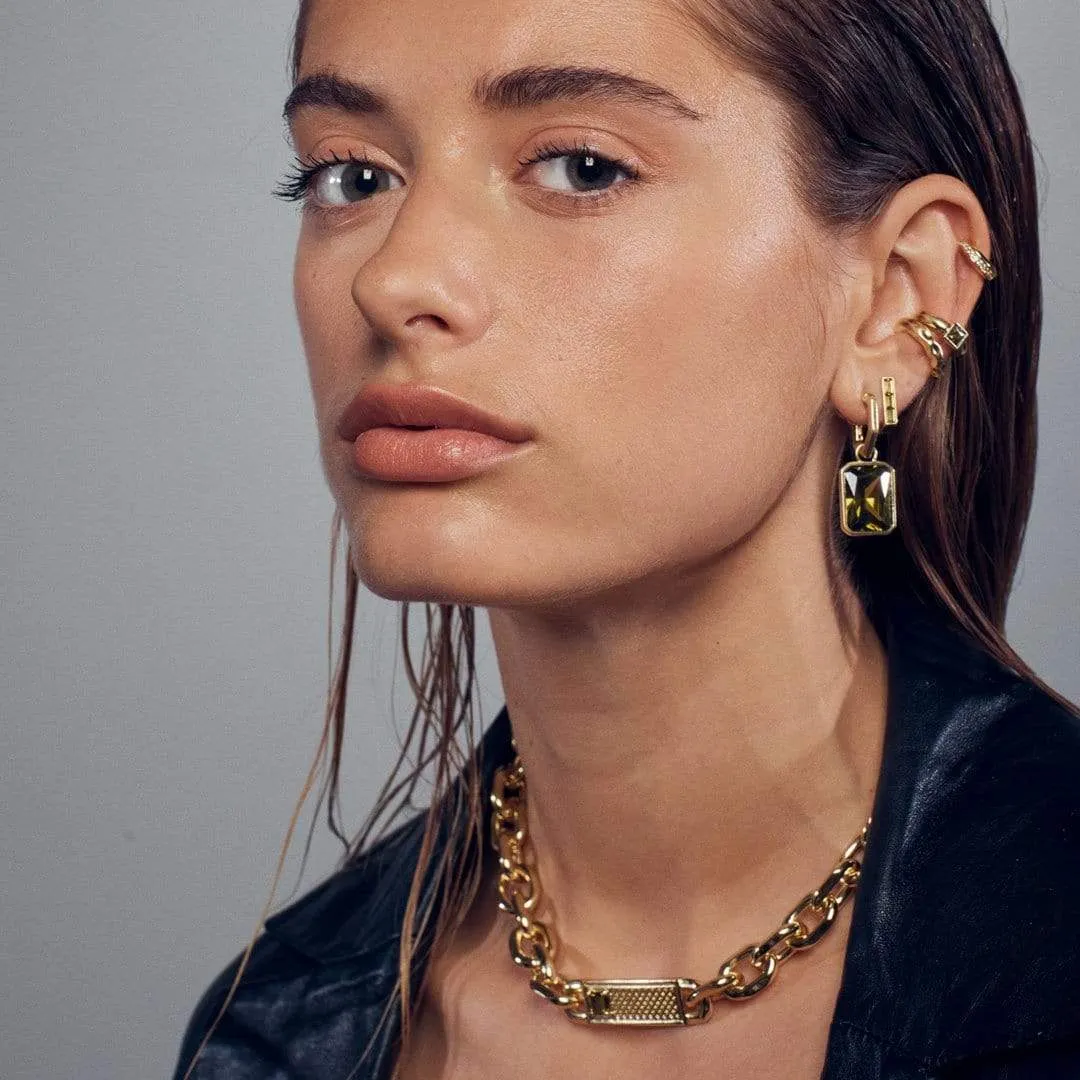 DIODE GEMSTONE HUGGIE EARRINGS | PERIDOT