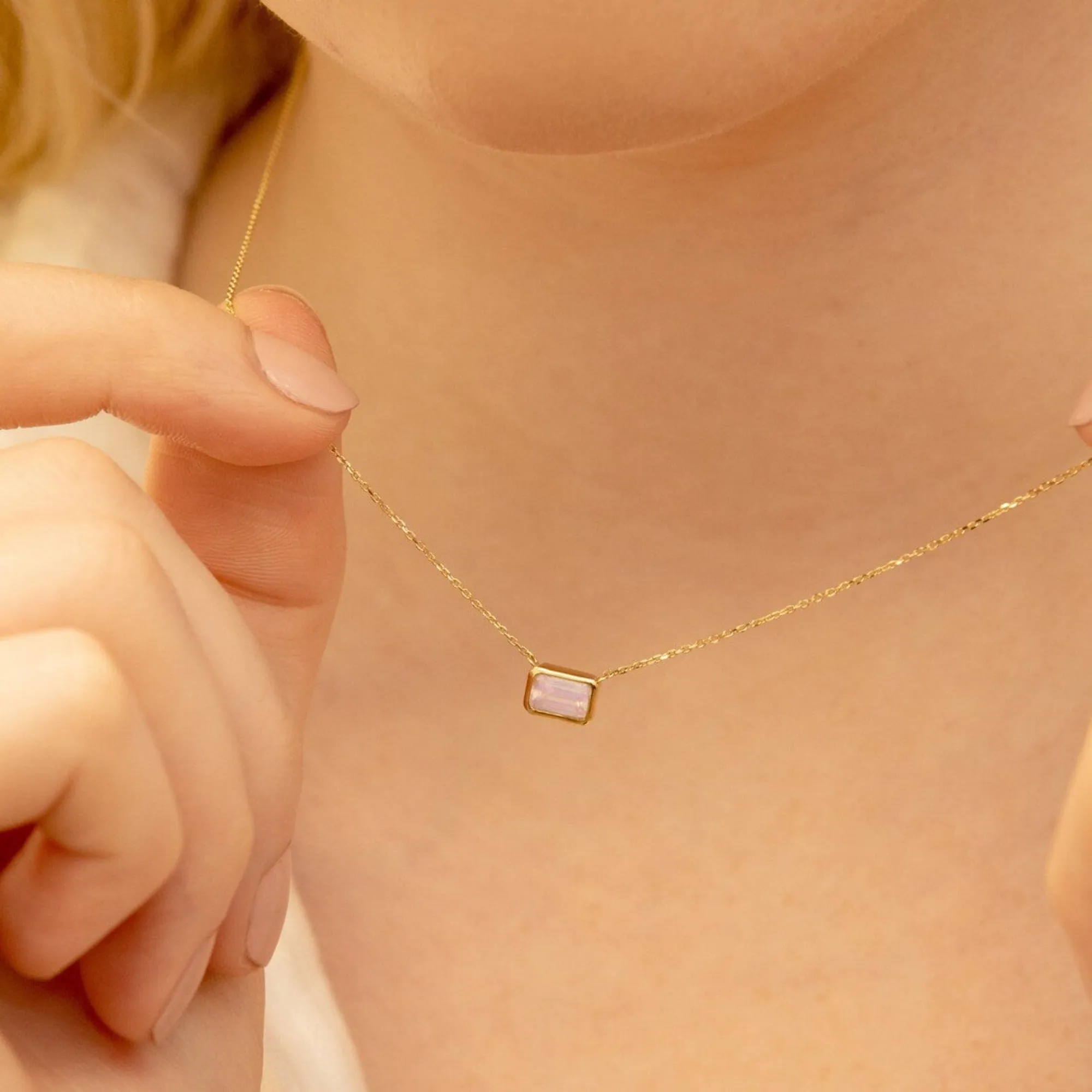 Emerald Cut Rose Quartz Necklace, Luisa