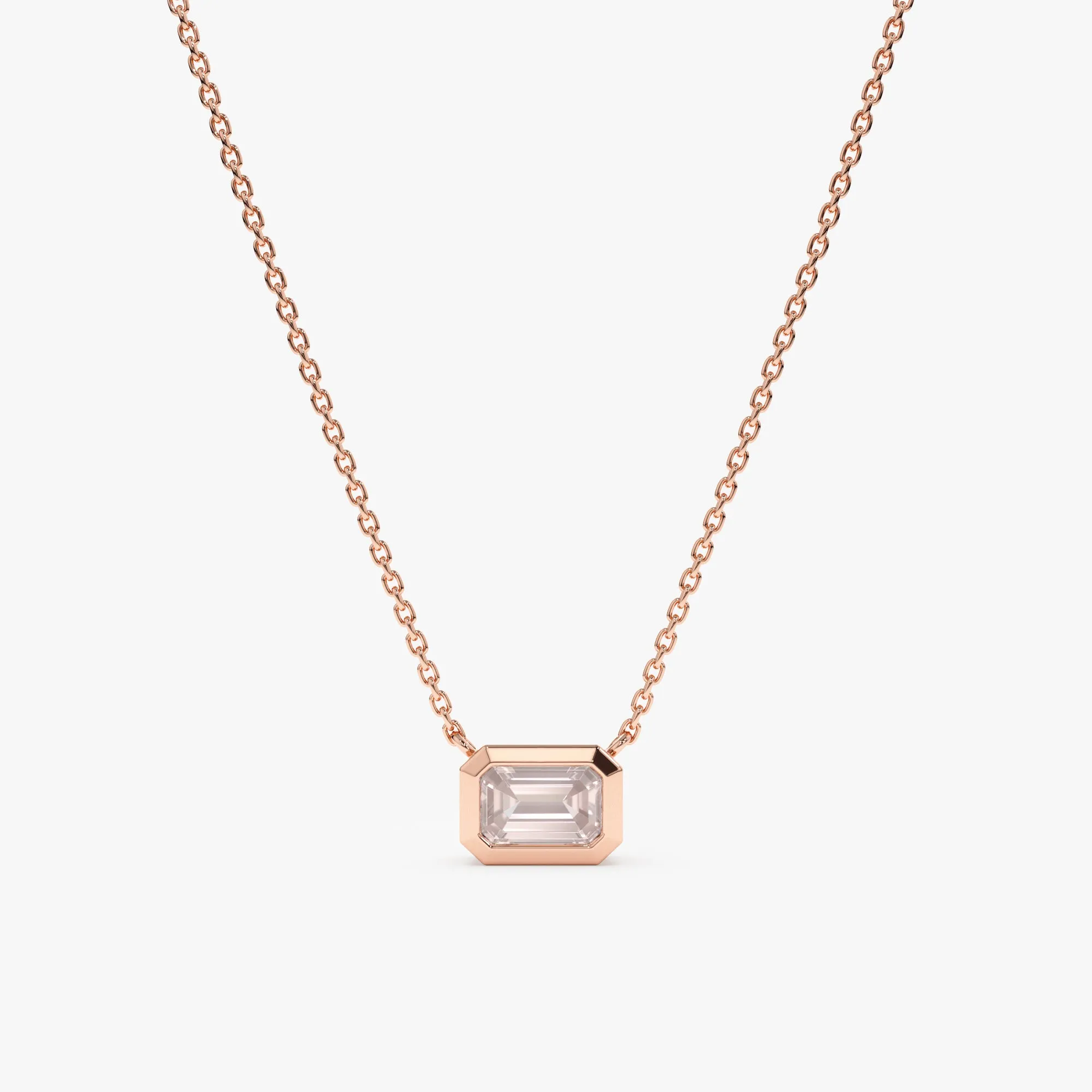 Emerald Cut Rose Quartz Necklace, Luisa