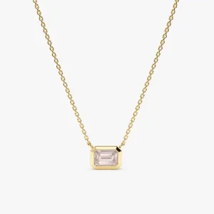 Emerald Cut Rose Quartz Necklace, Luisa