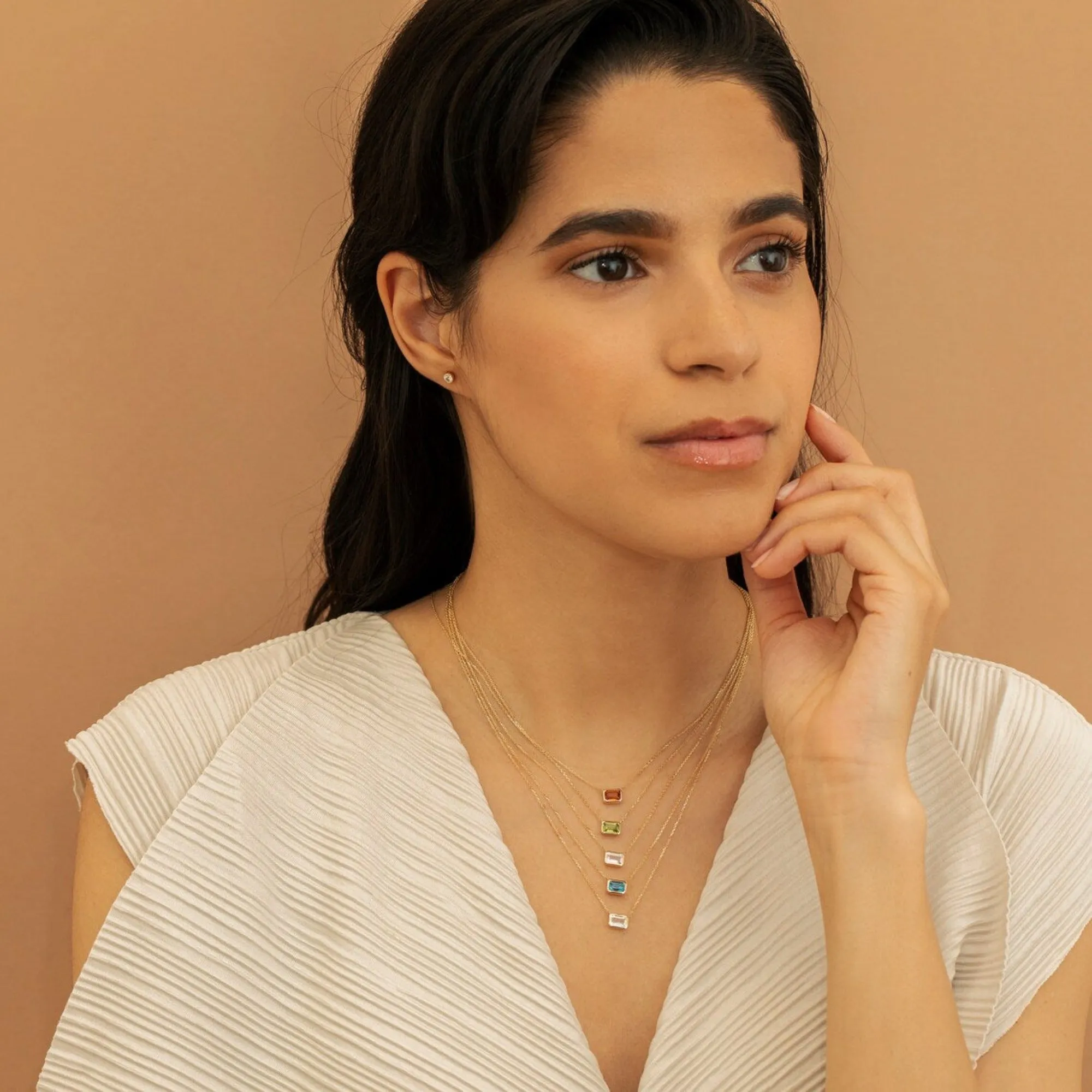 Emerald Cut Rose Quartz Necklace, Luisa