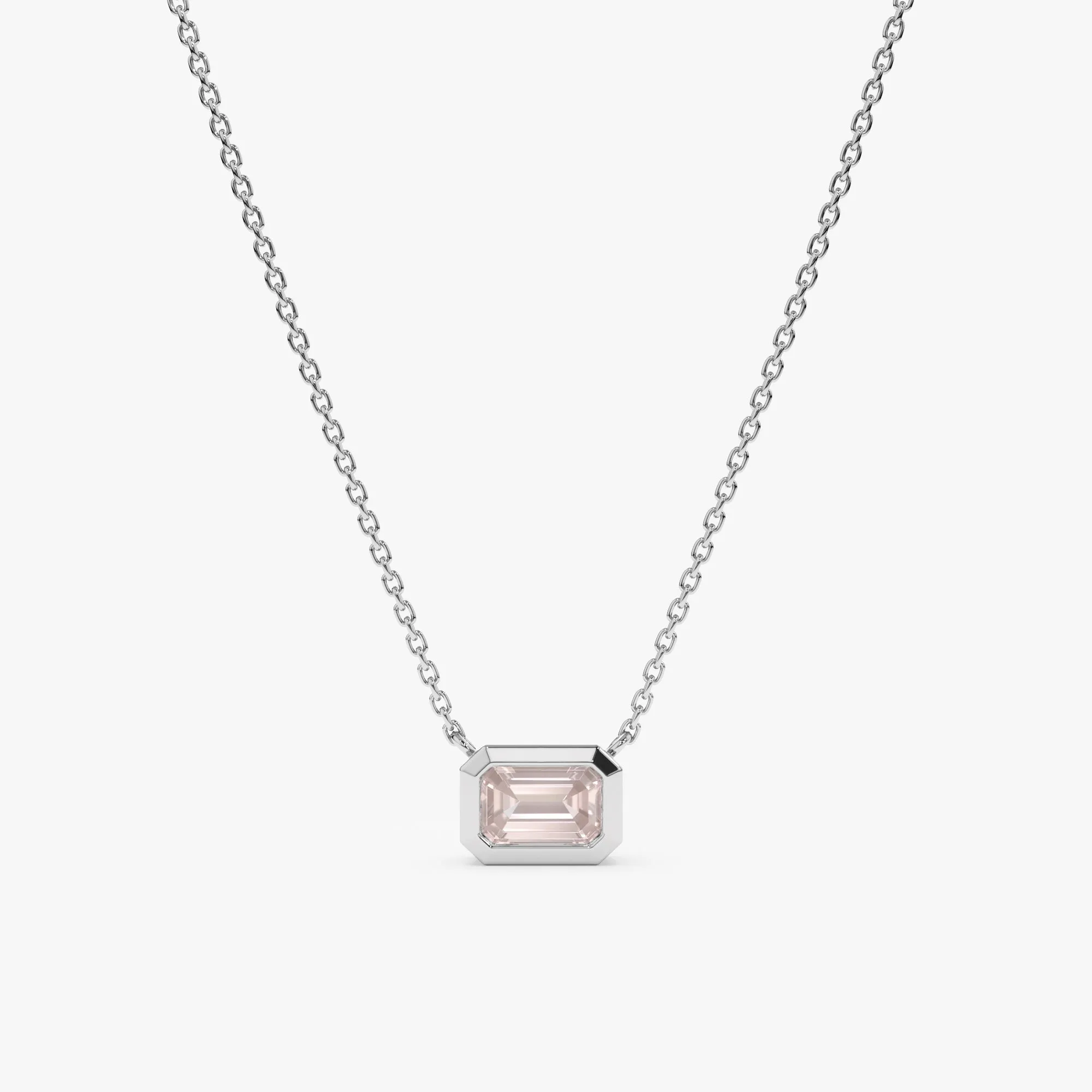 Emerald Cut Rose Quartz Necklace, Luisa