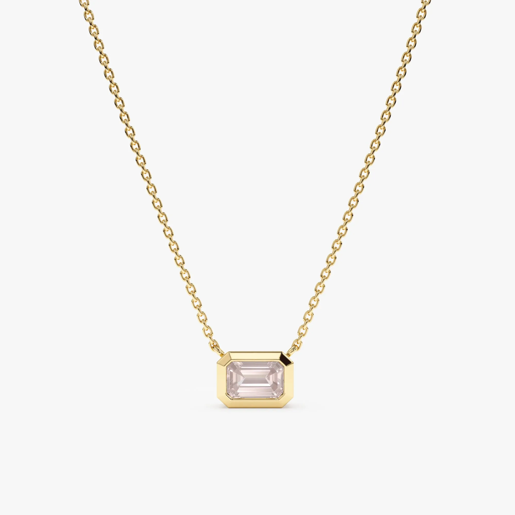 Emerald Cut Rose Quartz Necklace, Luisa