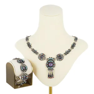 ESCORCIA 950 Silver Amethyst Turquoise Coral Bracelet & Necklace Set
