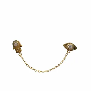 Evil Eye Hamsa Double Chain Stud Earrings