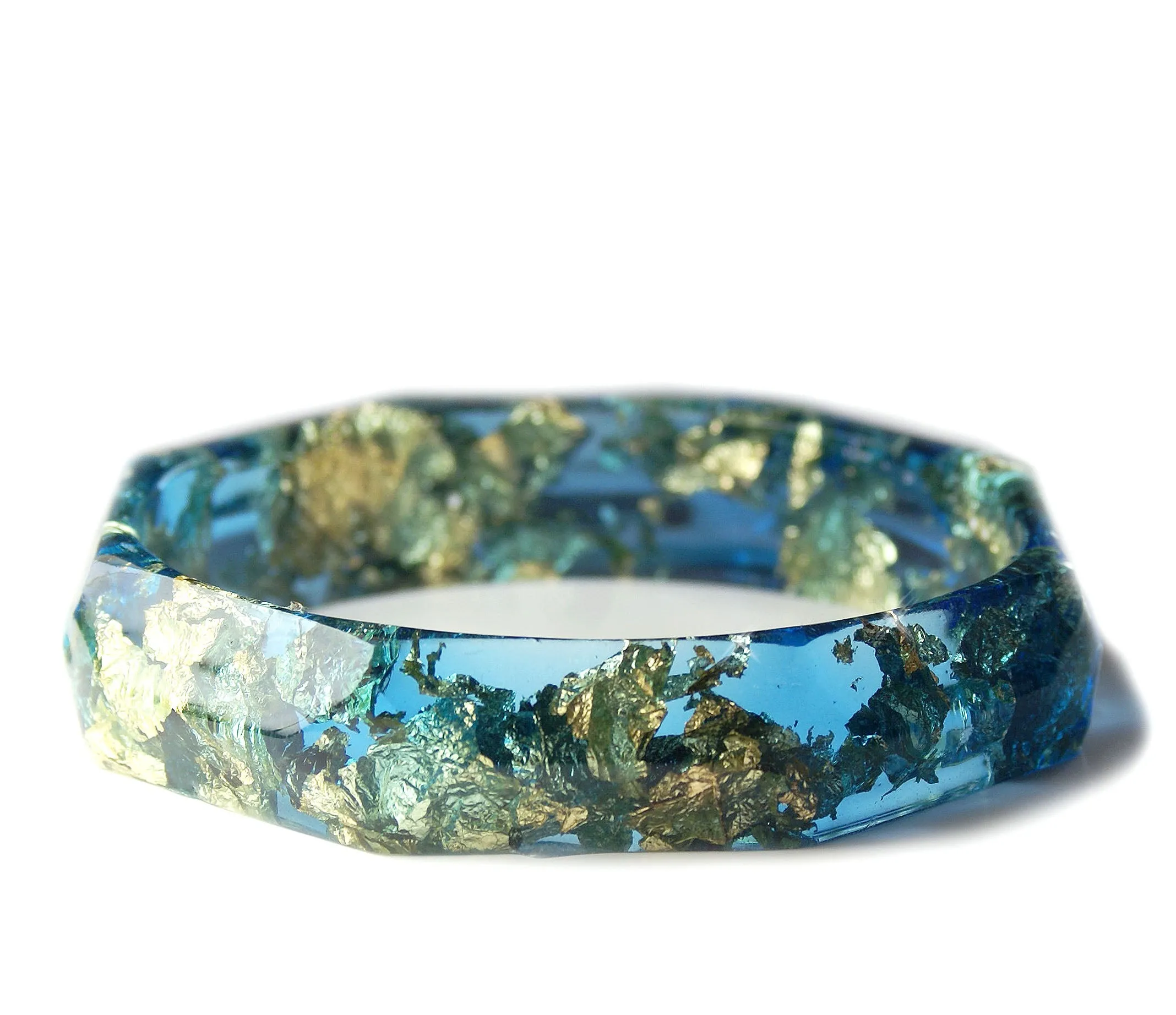 Faceted Teal and Gold Flake Bracelet