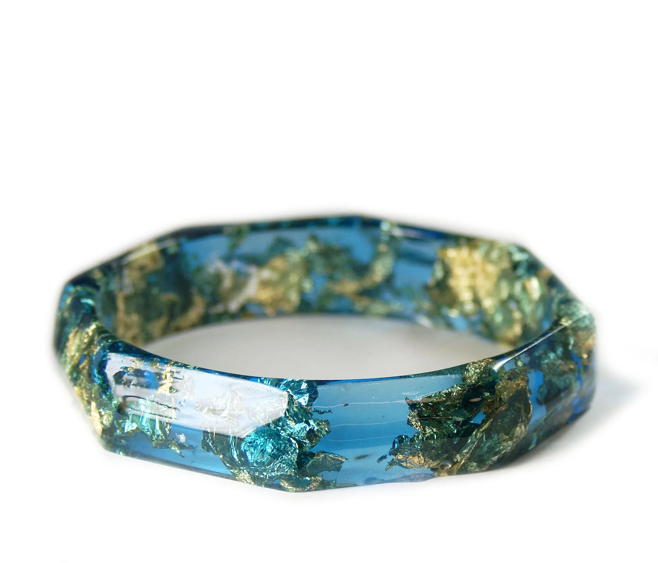 Faceted Teal and Gold Flake Bracelet