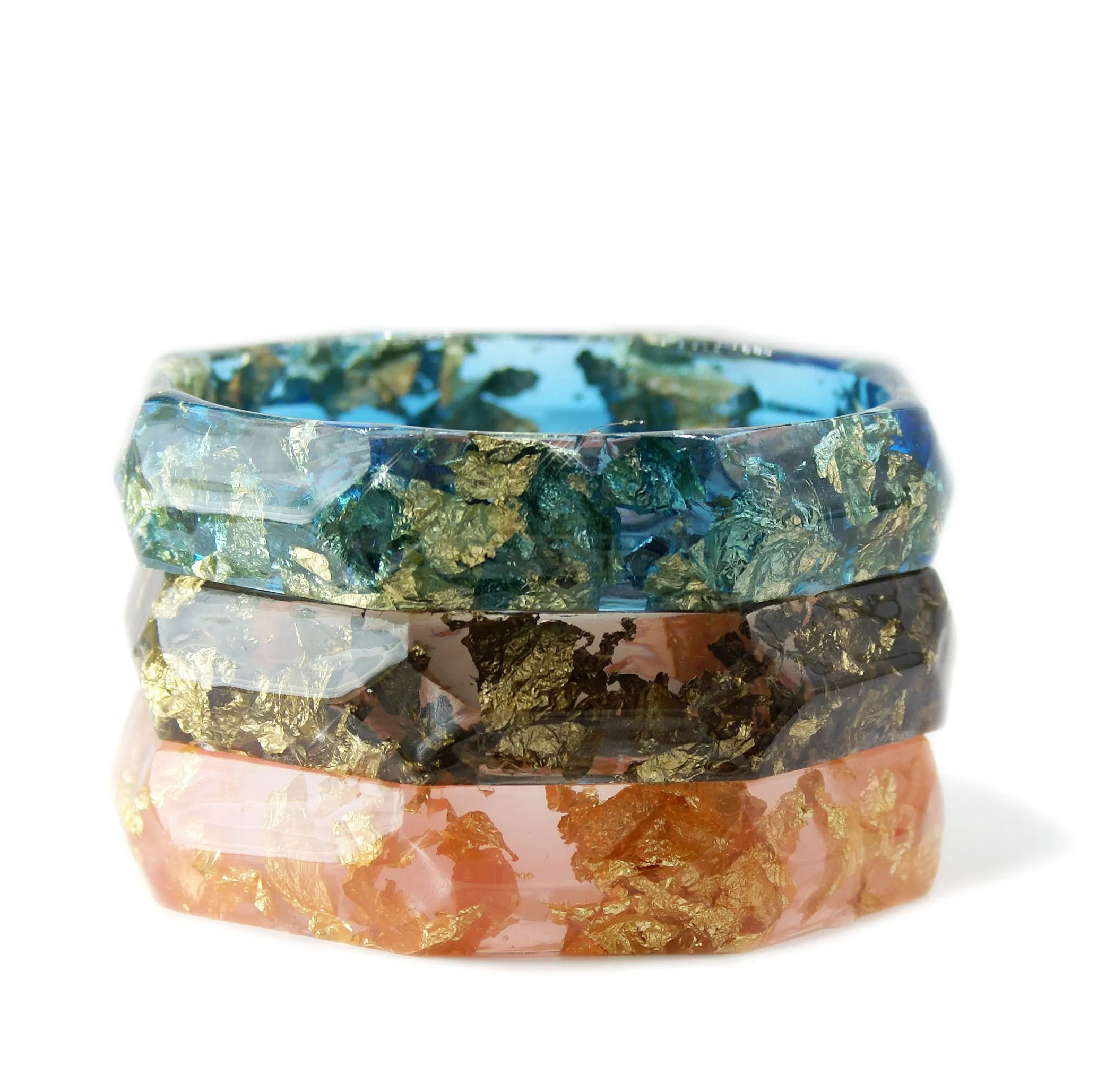 Faceted Teal and Gold Flake Bracelet