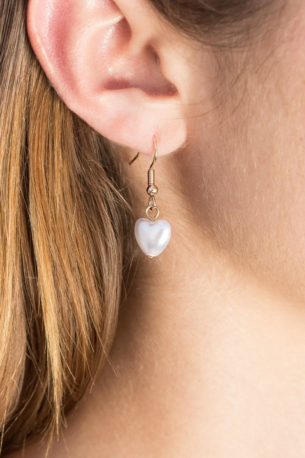 Faux Pearl Heart Earrings