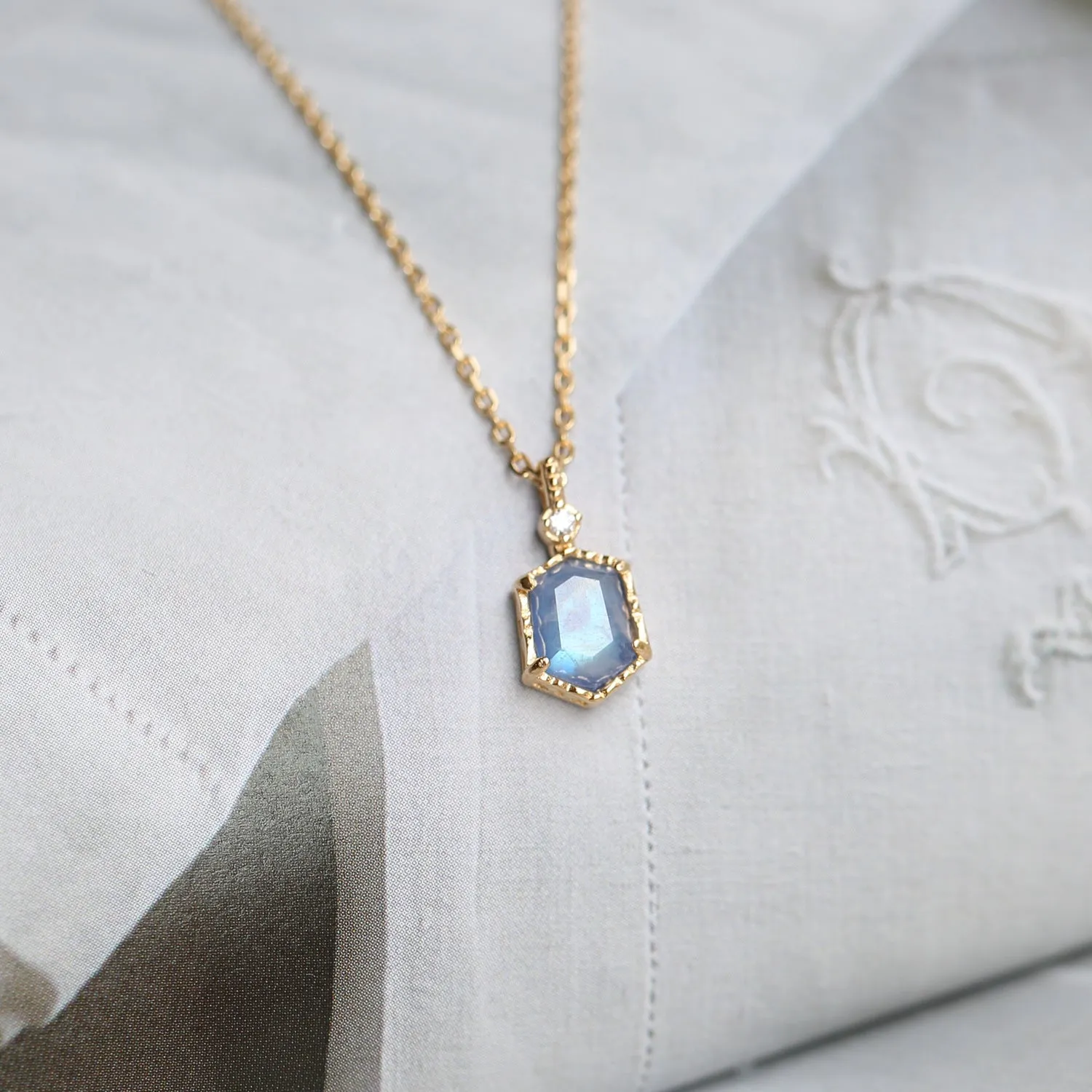 French Retro Sapphire & Moonstone Necklace