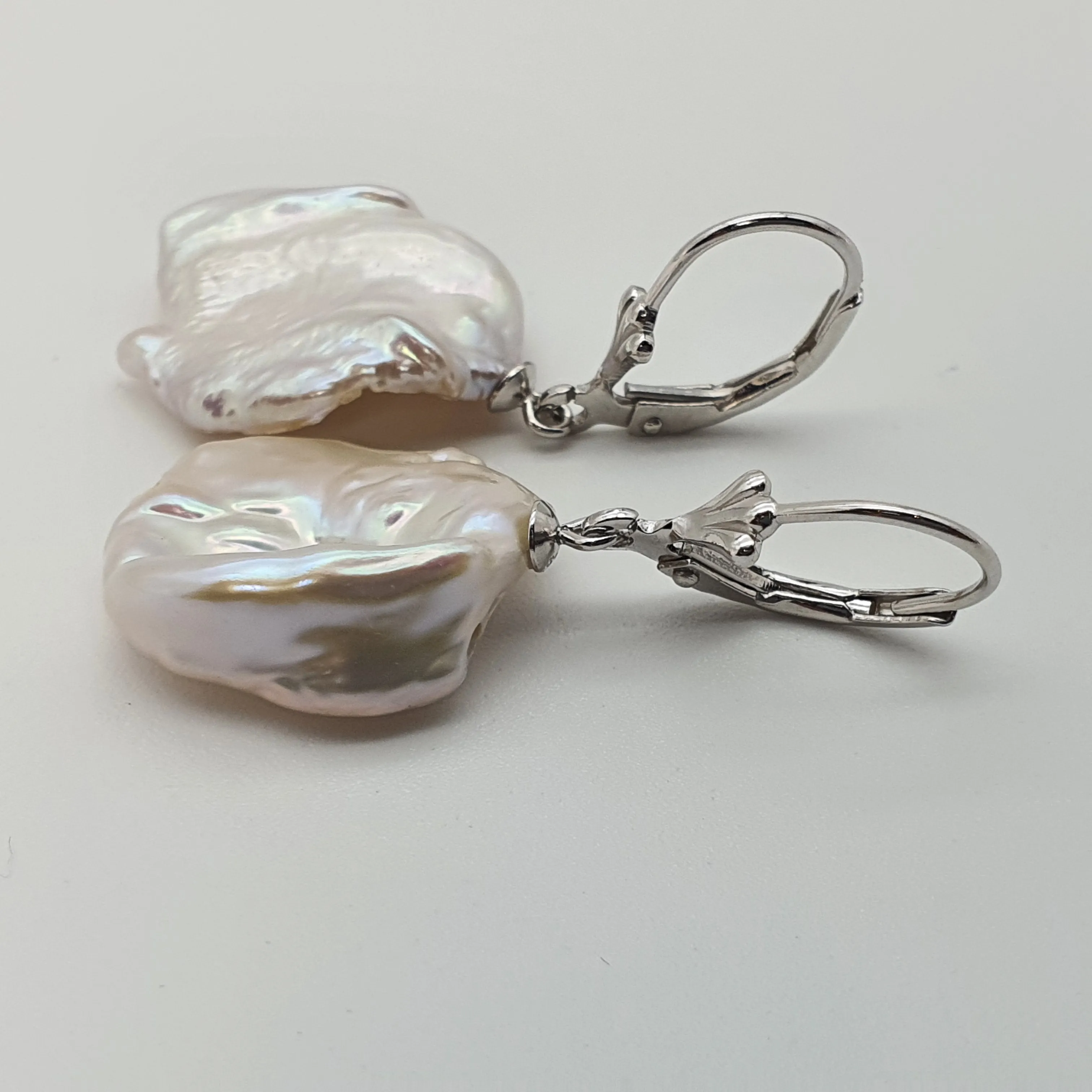 Freshwater Coin Pearl Hook Earrings, Sterling Silver