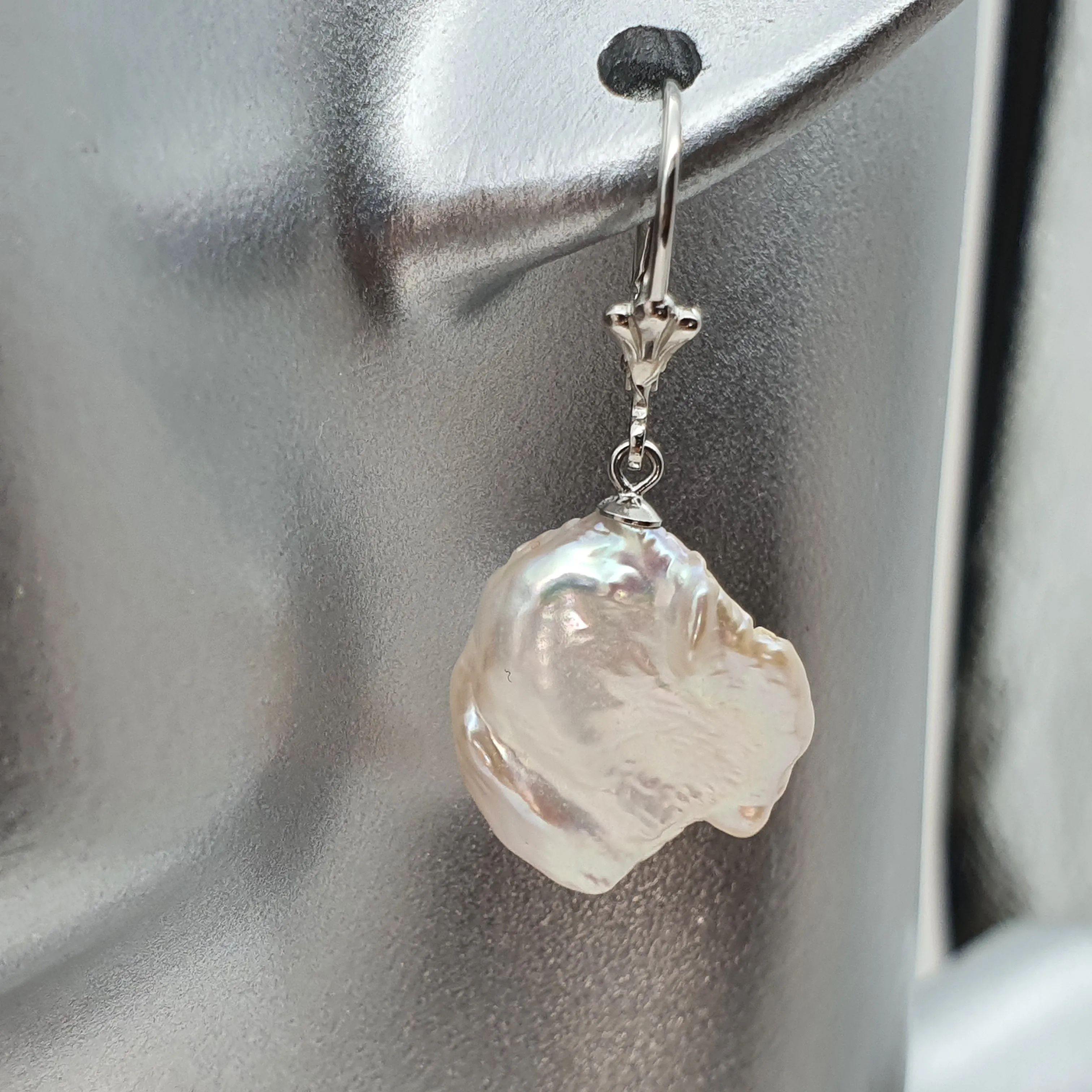 Freshwater Coin Pearl Hook Earrings, Sterling Silver
