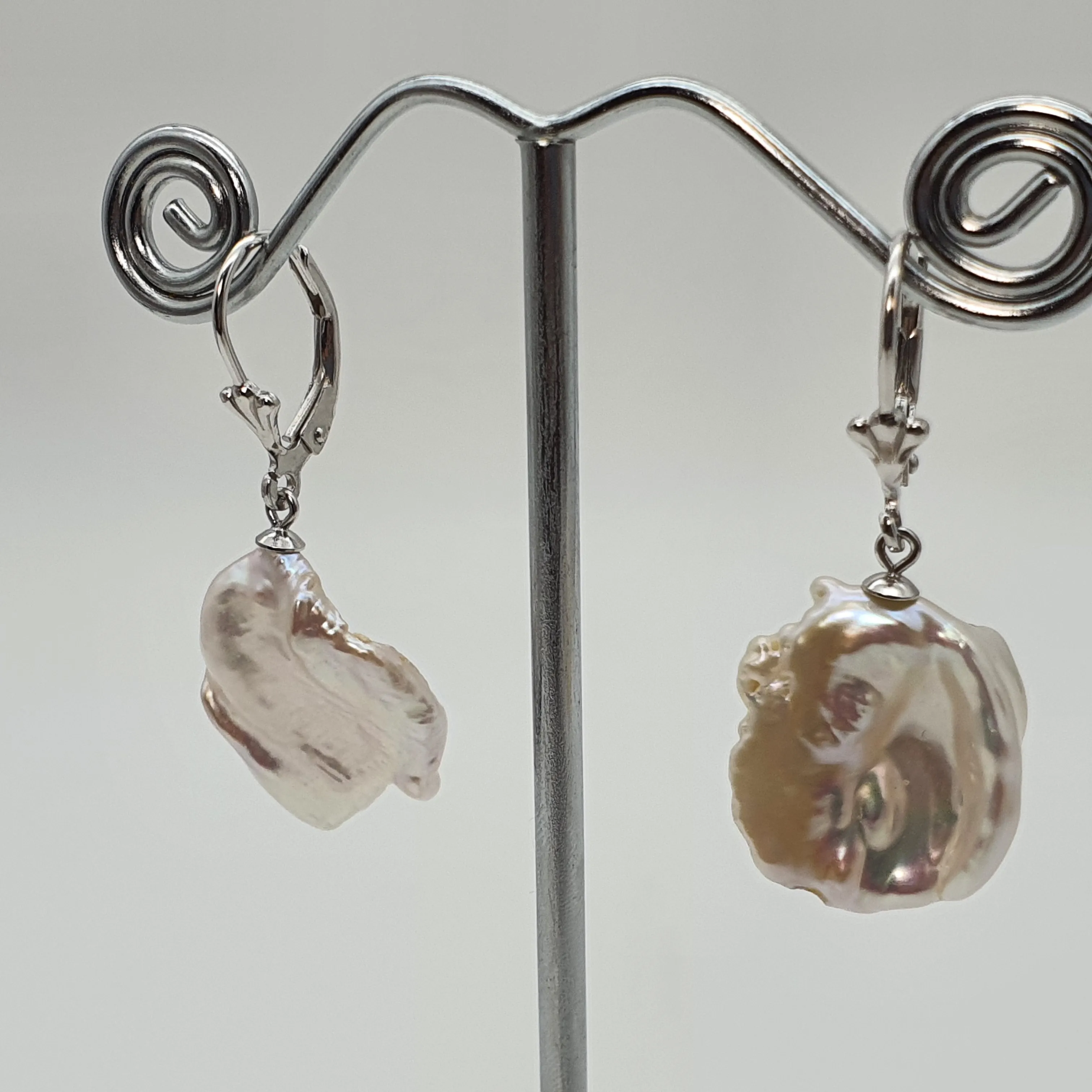 Freshwater Coin Pearl Hook Earrings, Sterling Silver