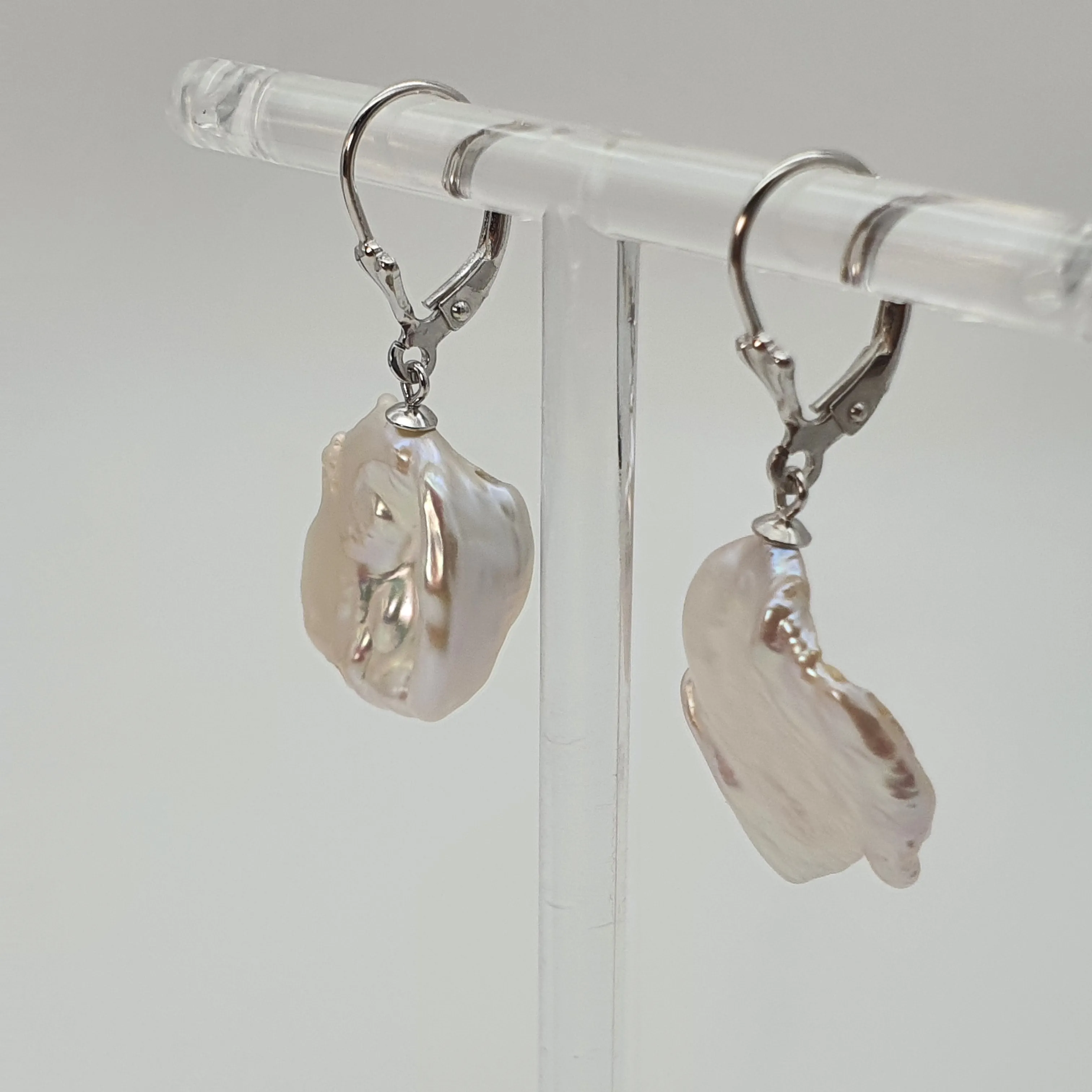 Freshwater Coin Pearl Hook Earrings, Sterling Silver