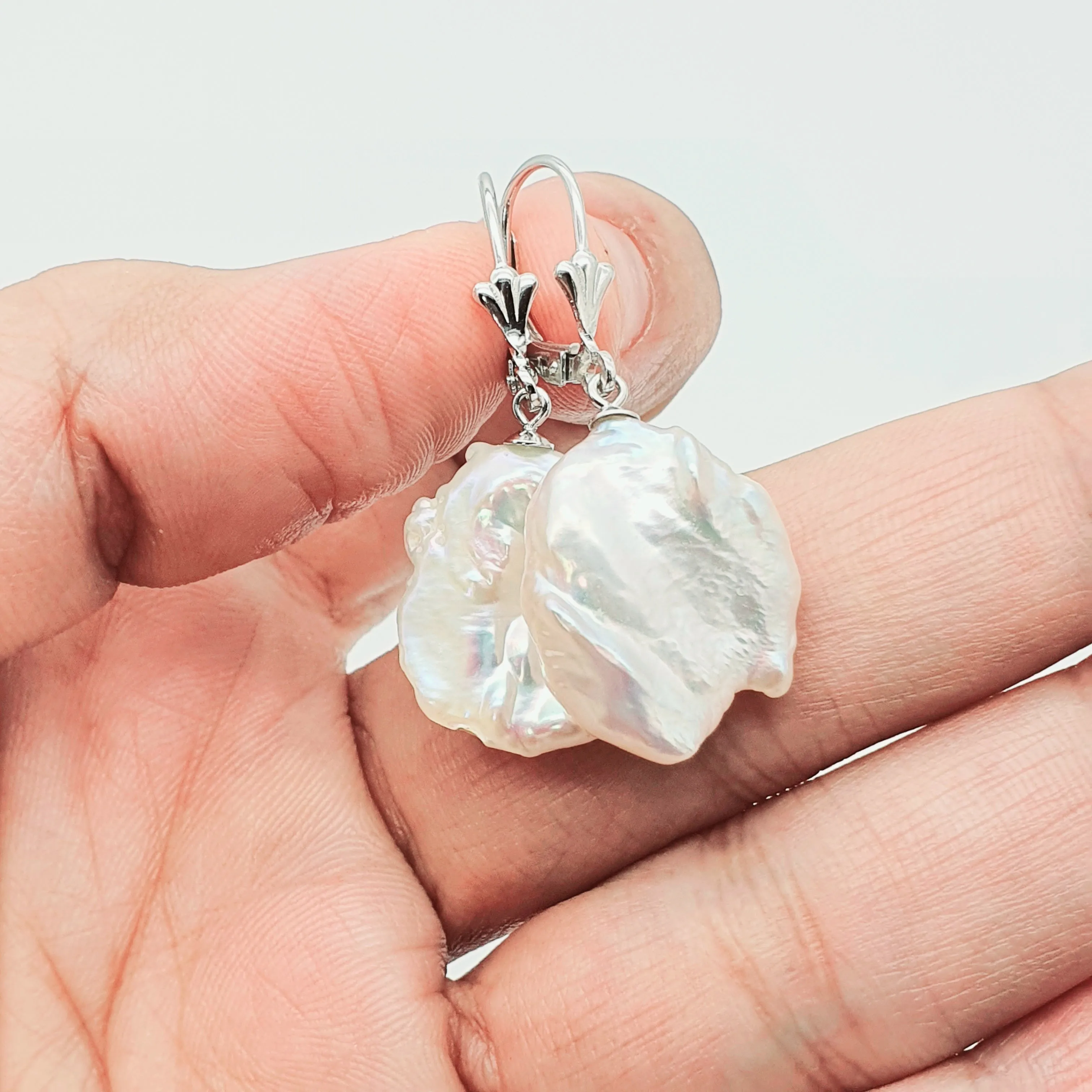 Freshwater Coin Pearl Hook Earrings, Sterling Silver