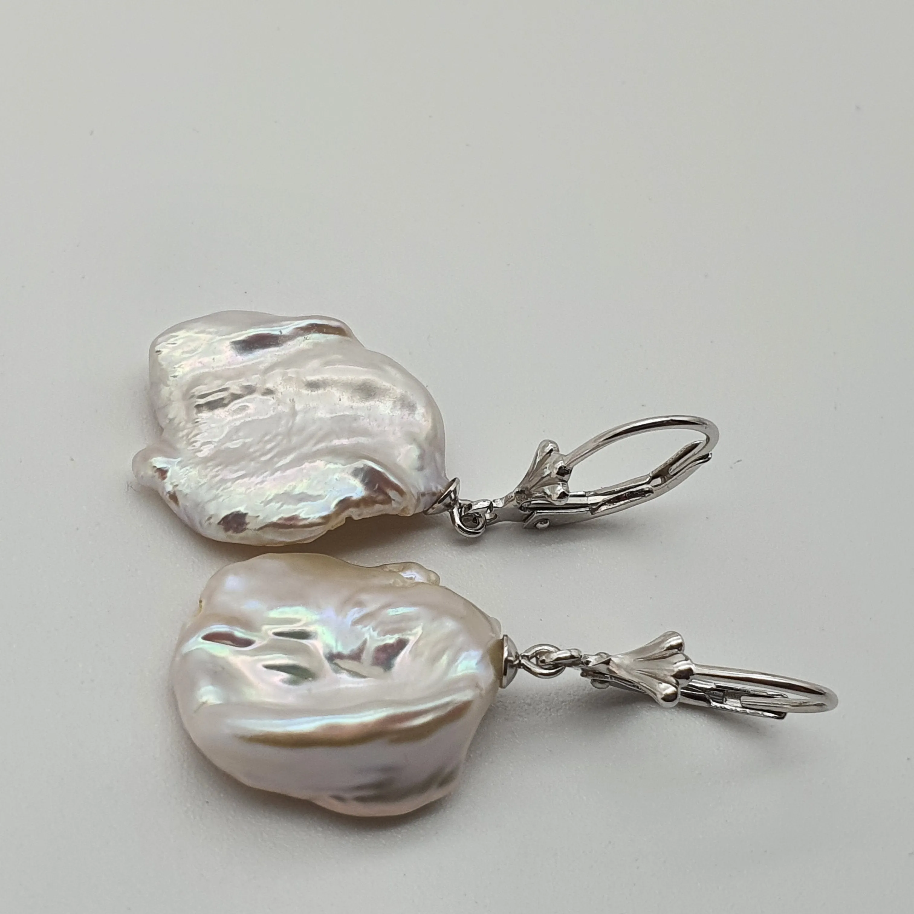 Freshwater Coin Pearl Hook Earrings, Sterling Silver