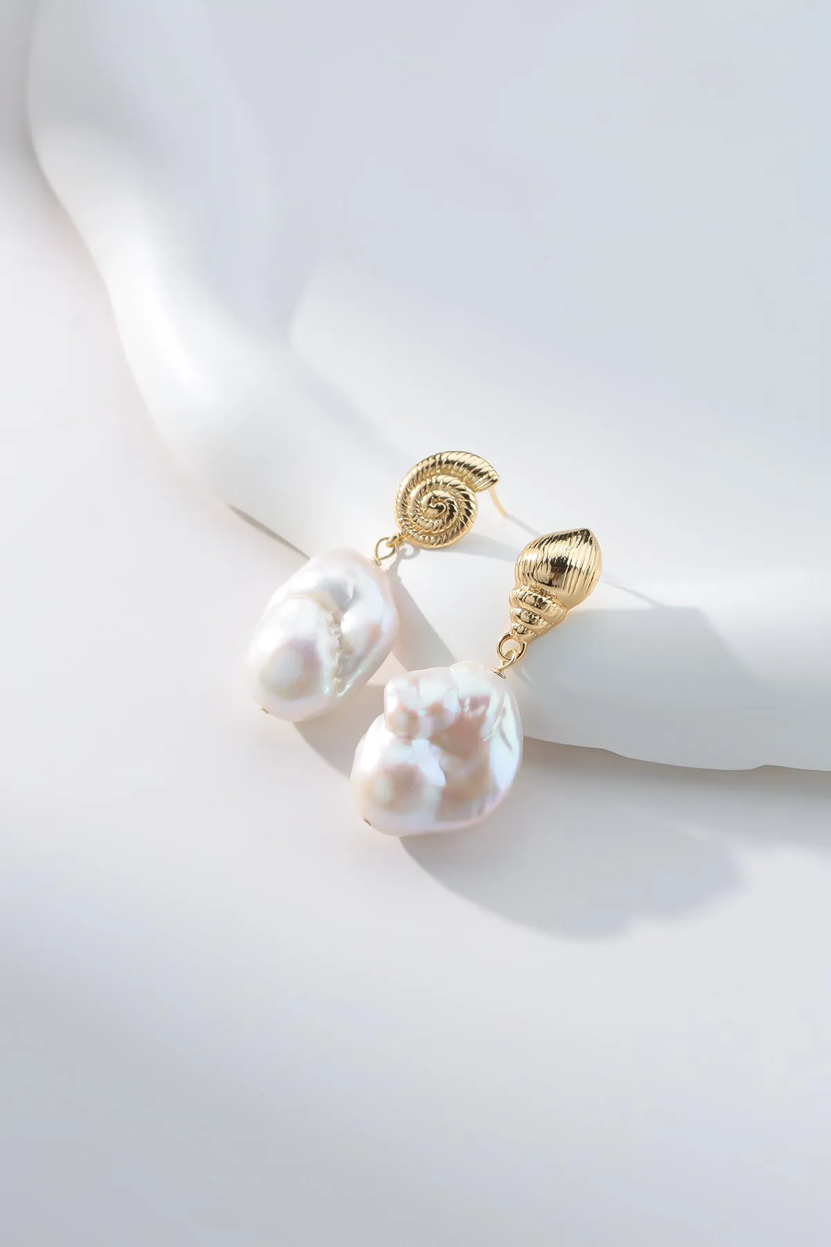 Gold Conch Large Baroque Pearl Earrings