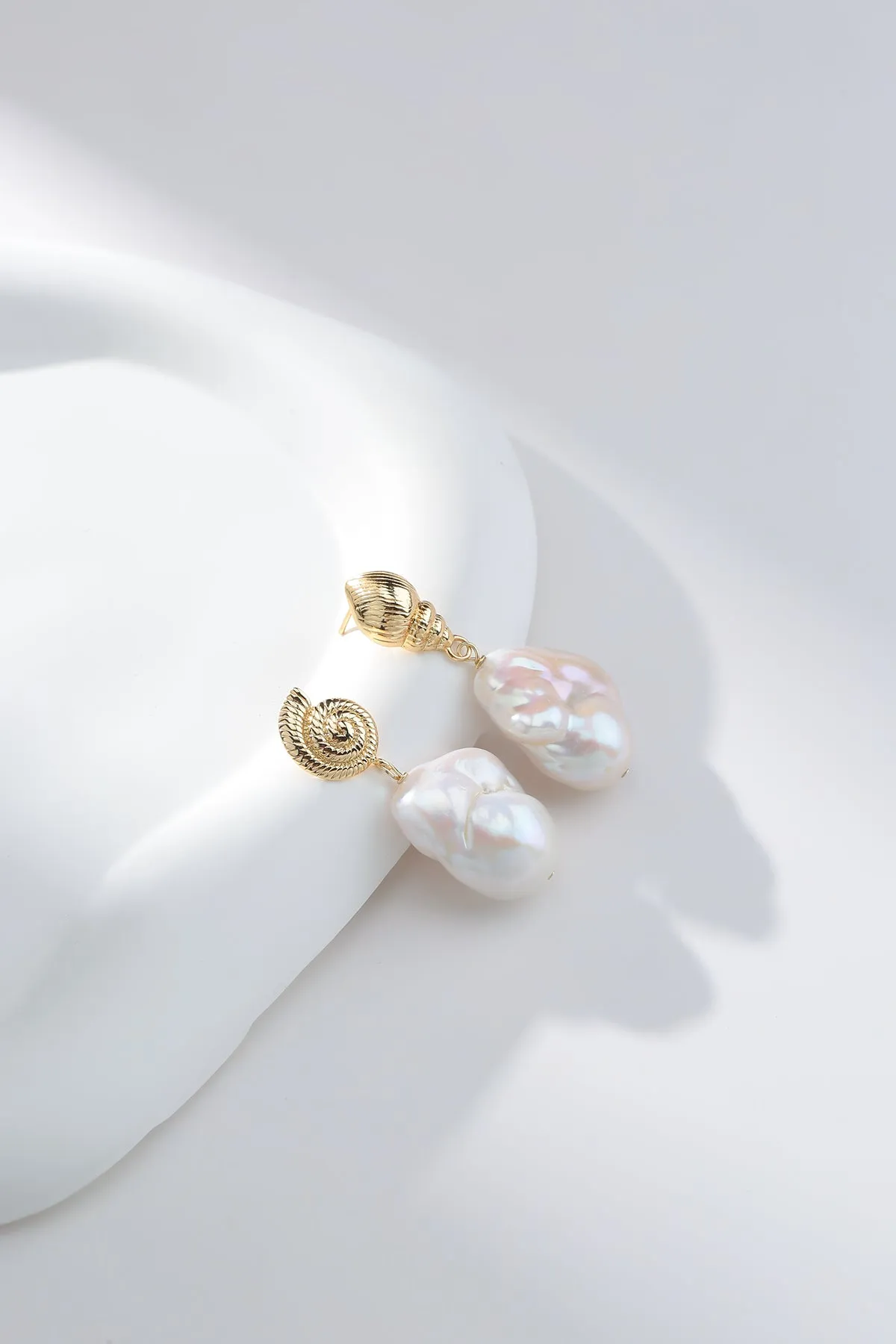 Gold Conch Large Baroque Pearl Earrings
