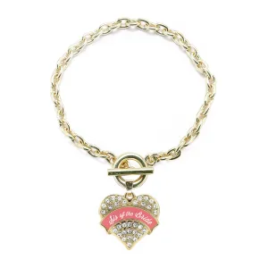 Gold Coral Sis of Bride Pave Heart Charm Toggle Bracelet