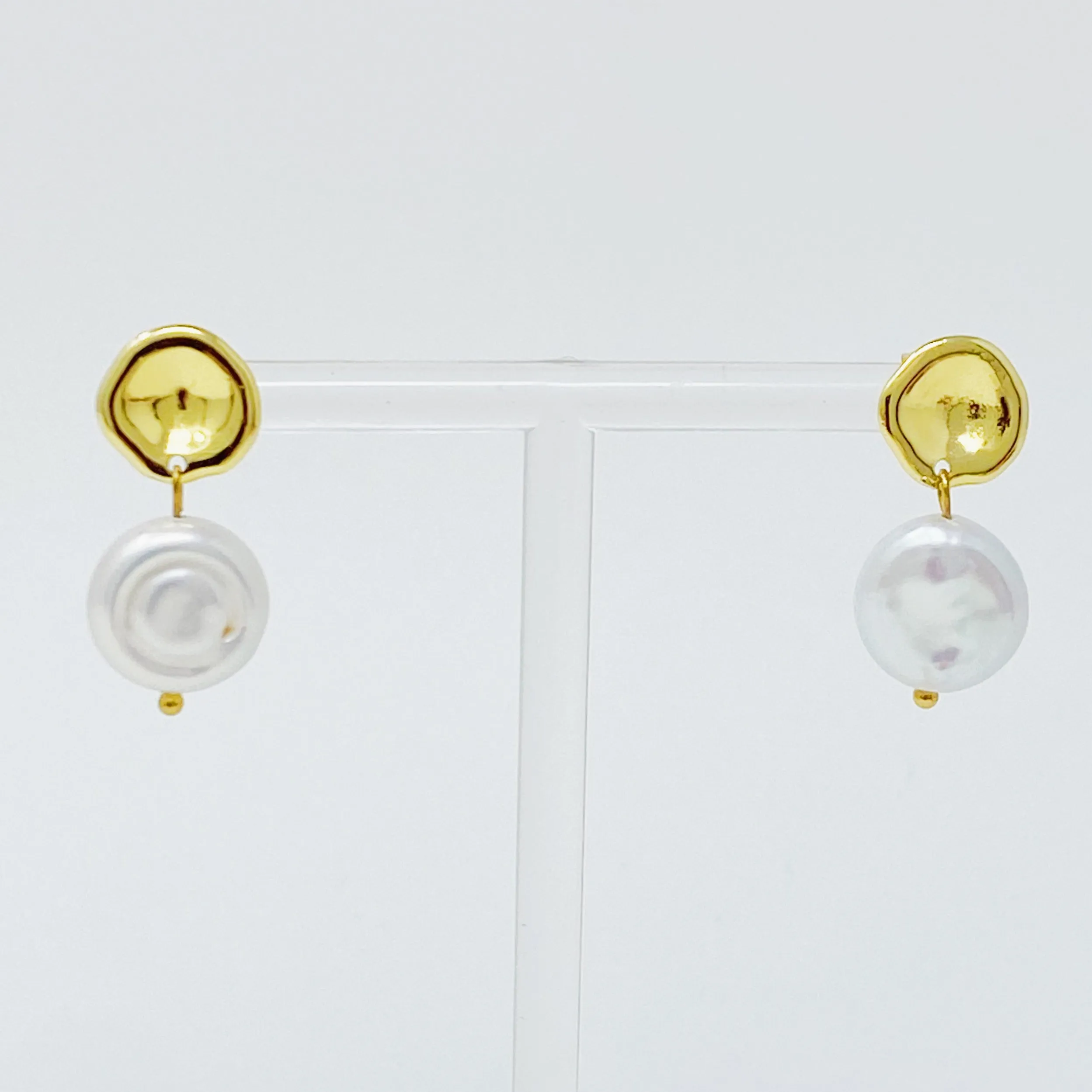 Golden Shell Pearl Drop Earrings