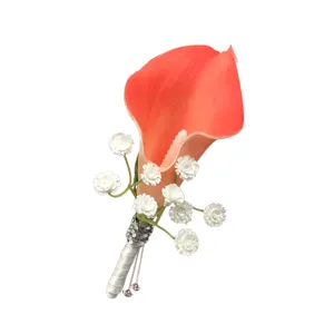 Groom Boutonniere Artificial Coral Calla Lily Boutineer