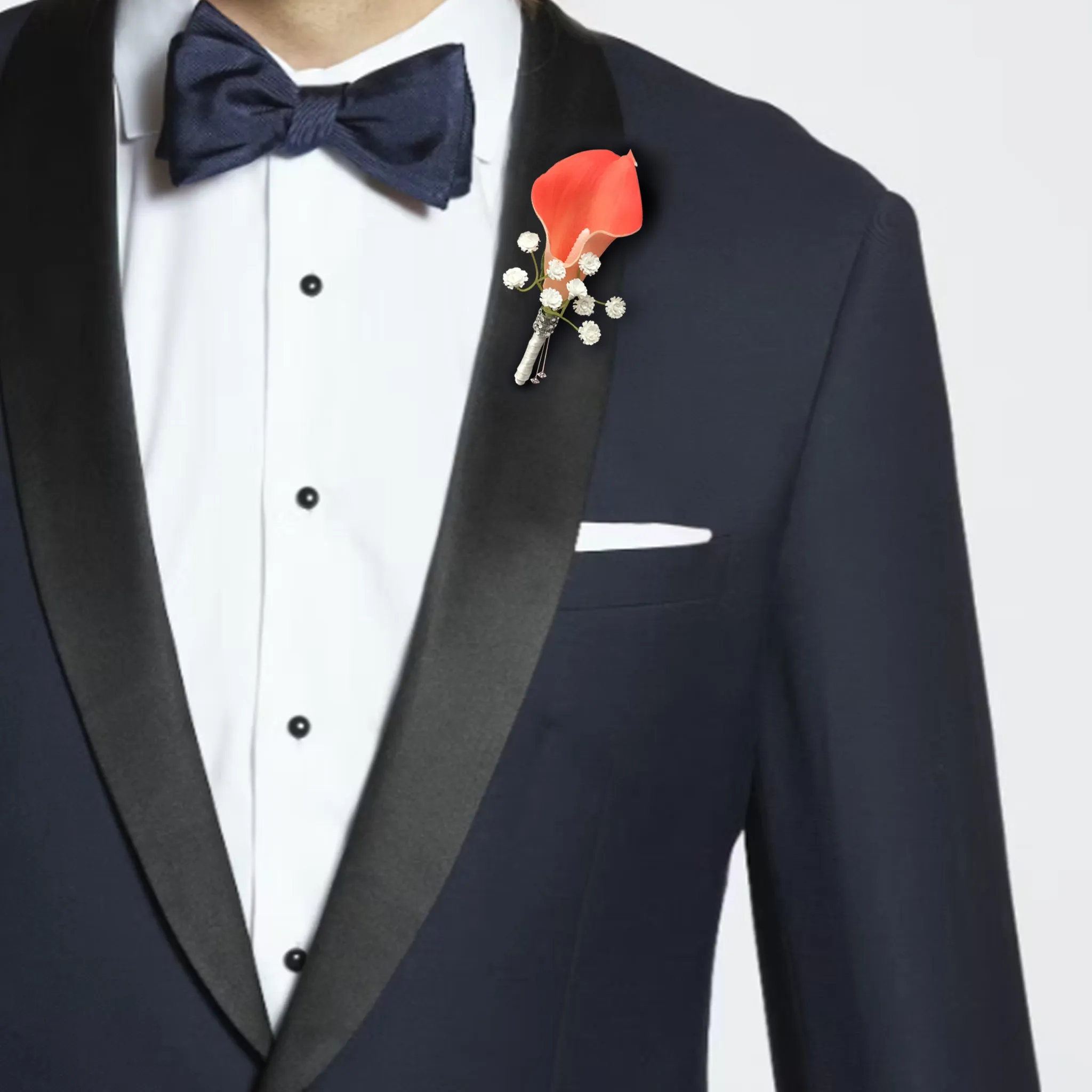 Groom Boutonniere Artificial Coral Calla Lily Boutineer