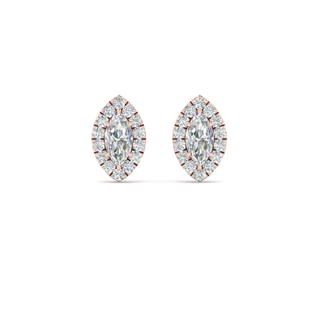 Halo Marquise Lab Diamond Stud Women Earring In 14K Gold