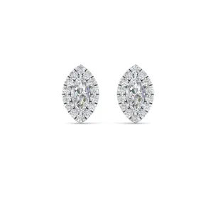Halo Marquise Lab Diamond Stud Women Earring In 14K Gold