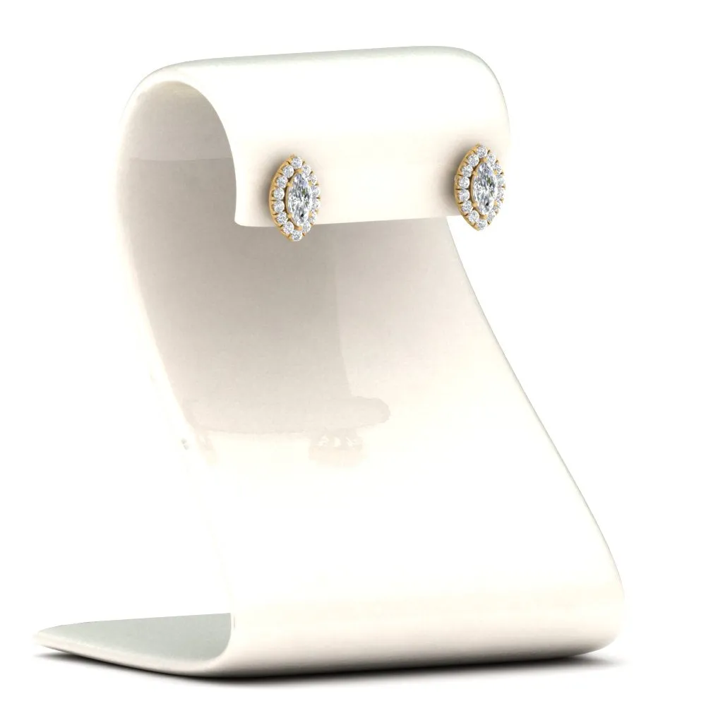 Halo Marquise Lab Diamond Stud Women Earring In 14K Gold