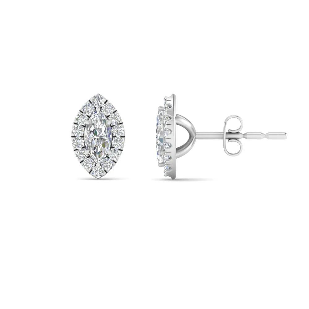 Halo Marquise Lab Diamond Stud Women Earring In 14K Gold