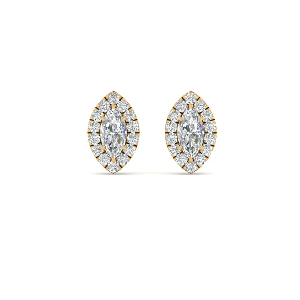 Halo Marquise Lab Diamond Stud Women Earring In 14K Gold