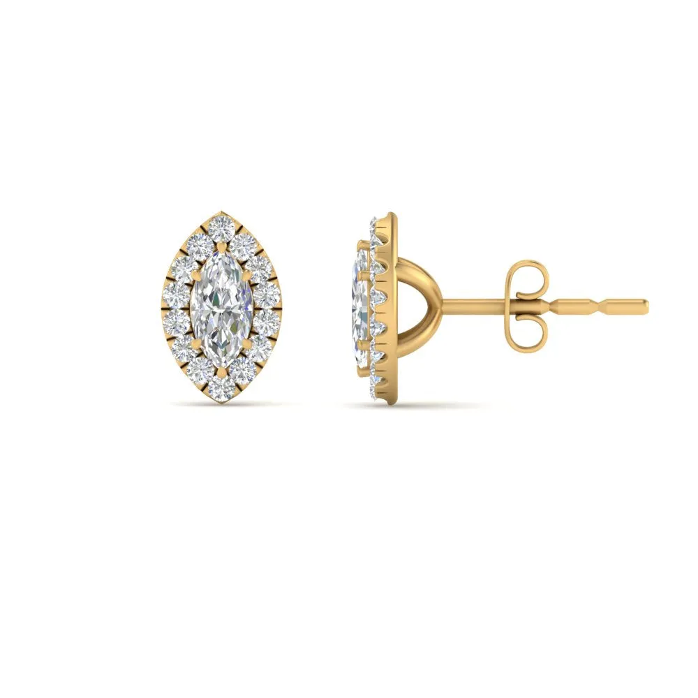 Halo Marquise Lab Diamond Stud Women Earring In 14K Gold