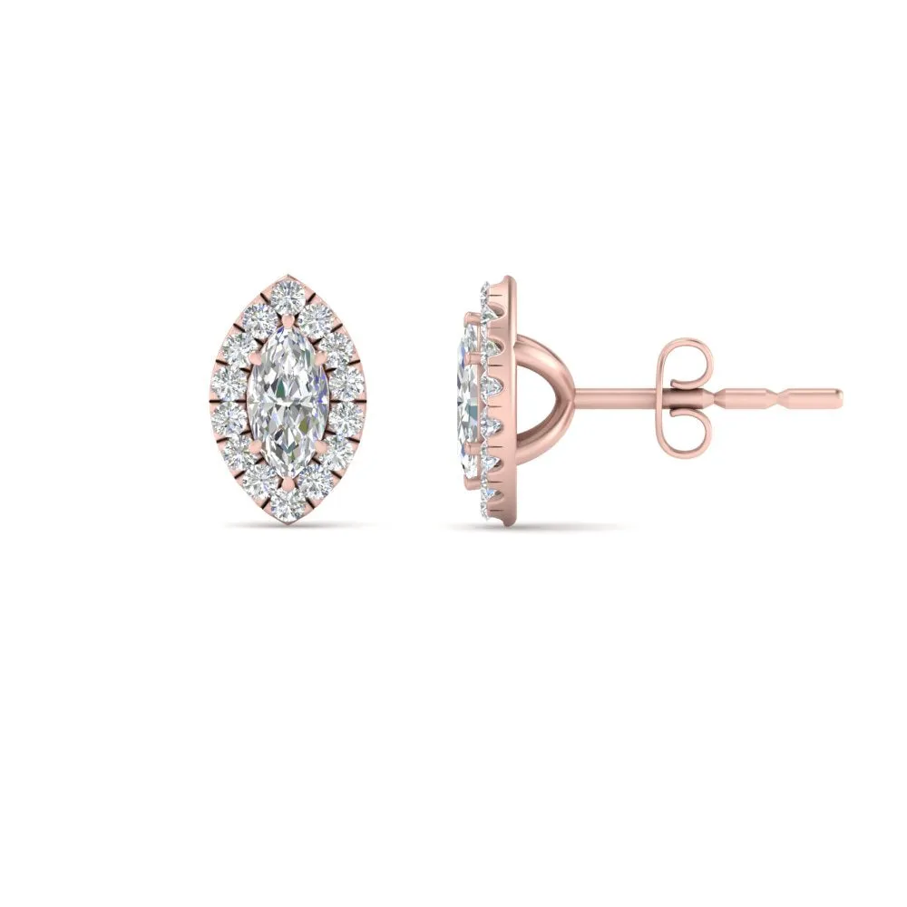Halo Marquise Lab Diamond Stud Women Earring In 14K Gold