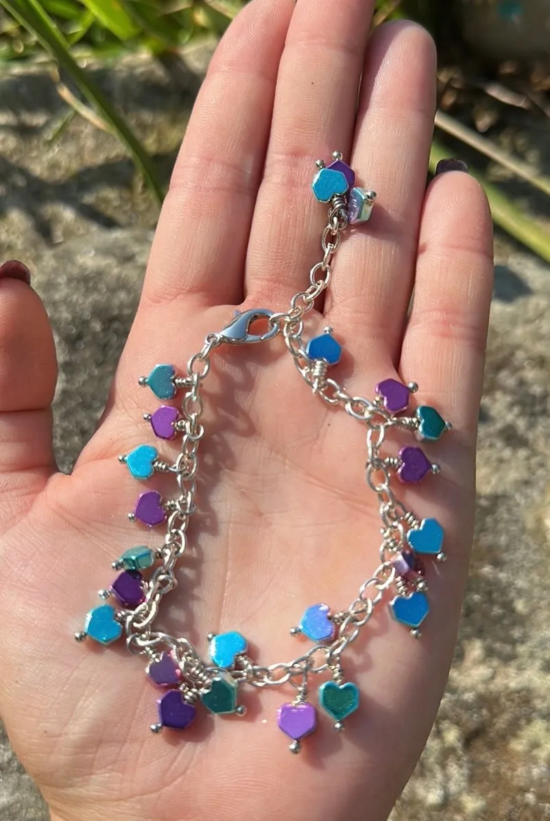 Heart charm bracelet & earrings