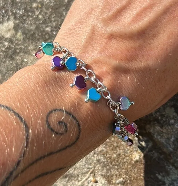 Heart charm bracelet & earrings