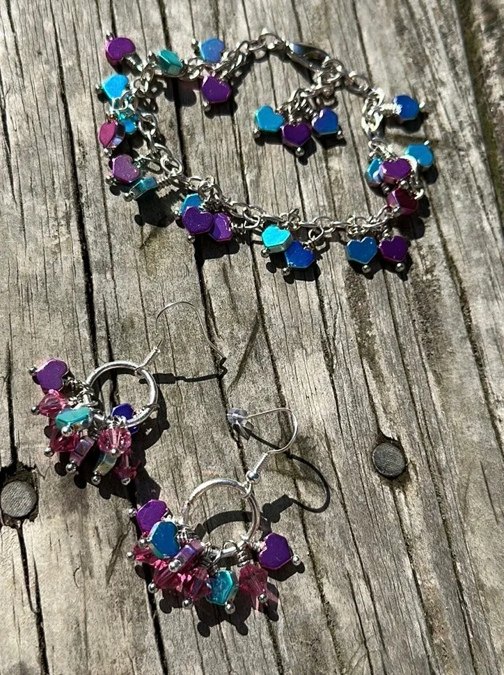 Heart charm bracelet & earrings