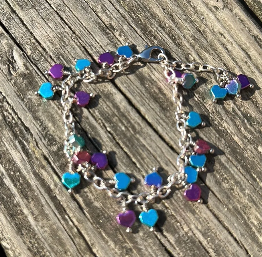 Heart charm bracelet & earrings