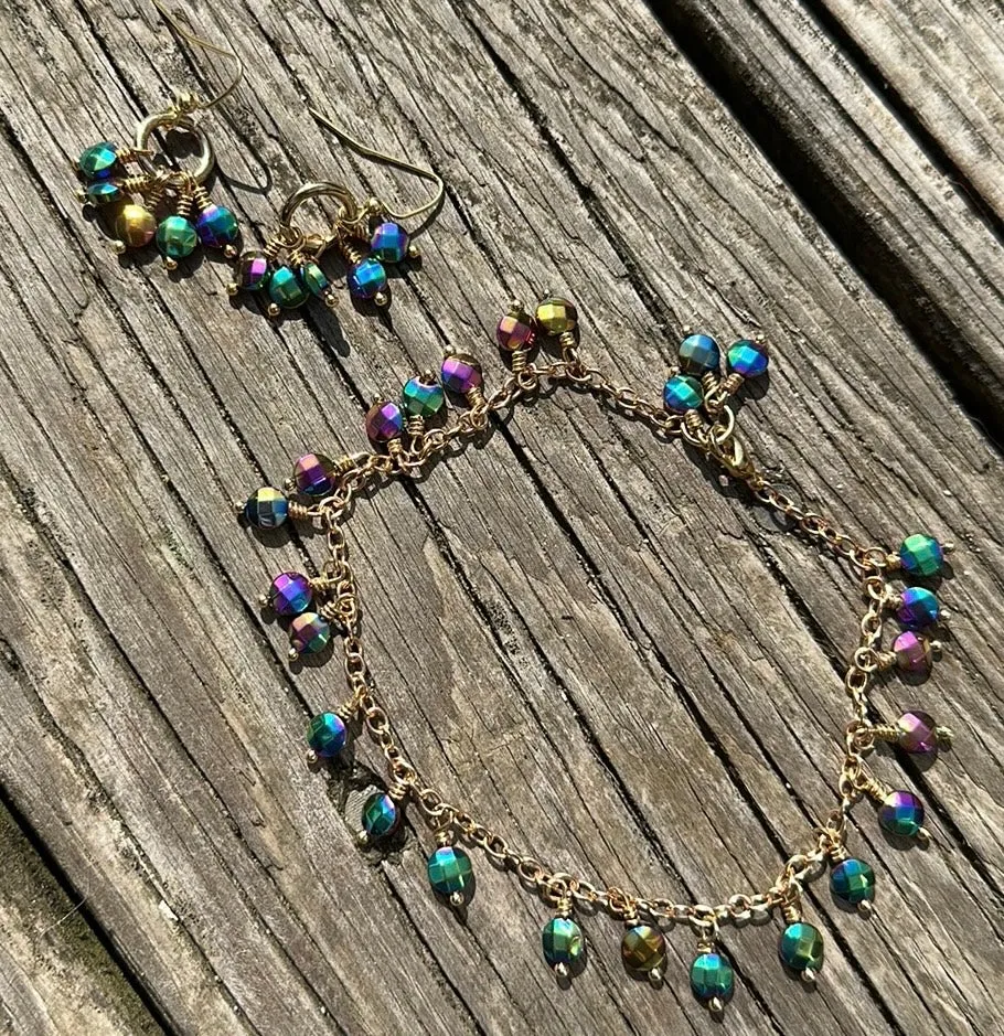 Hematite charm bracelet & earring set