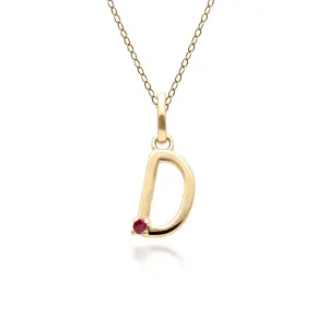 Initiale D Rubin Anfangsbuchstaben Kette in 9ct Gelb Gold