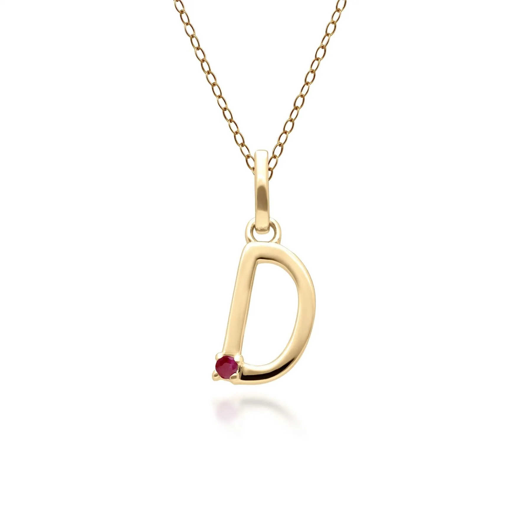 Initiale D Rubin Anfangsbuchstaben Kette in 9ct Gelb Gold