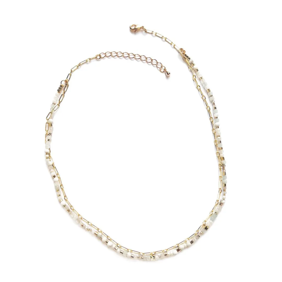 Jade Vine Pearl and natural stone beads choker necklace (lunar white)