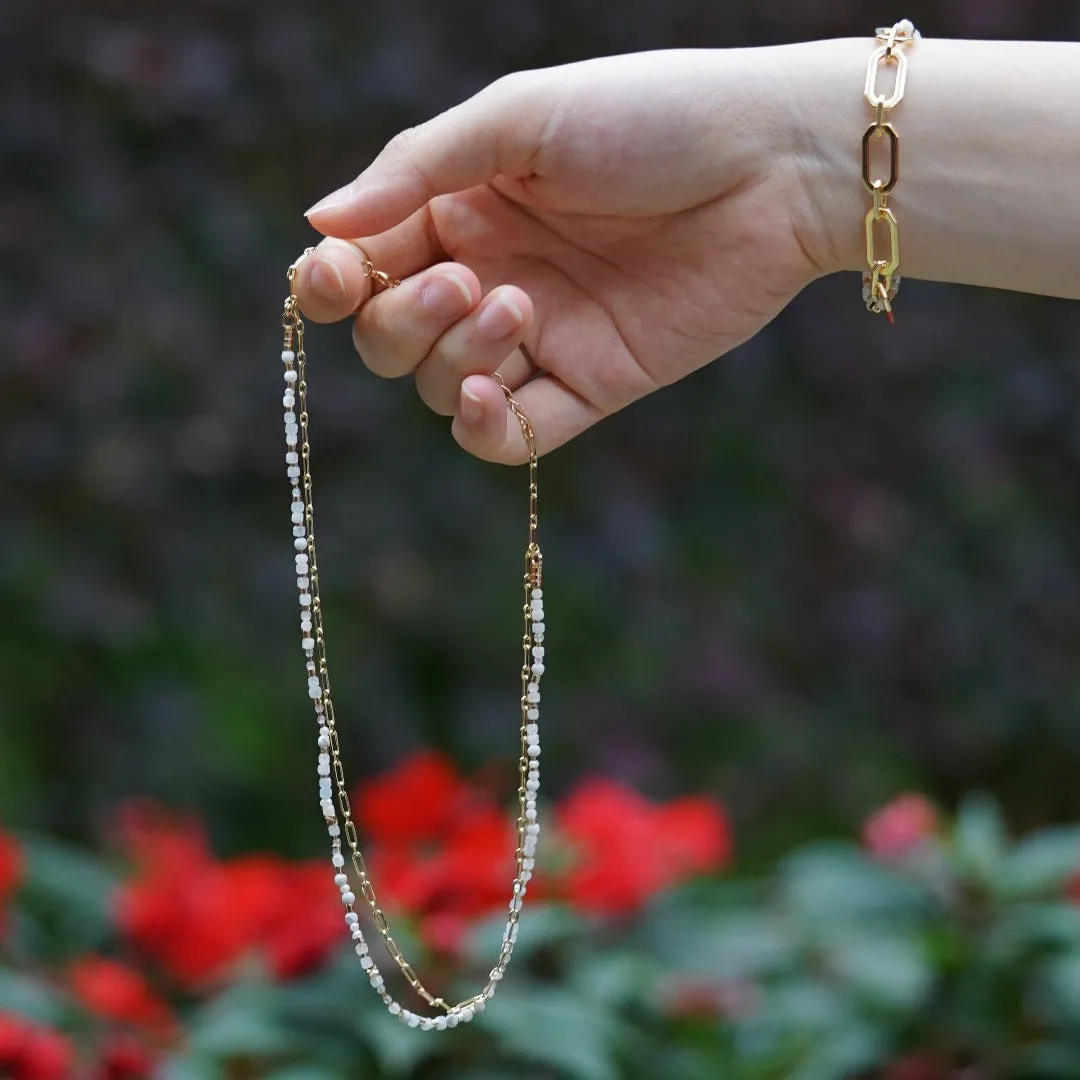 Jade Vine Pearl and natural stone beads choker necklace (lunar white)