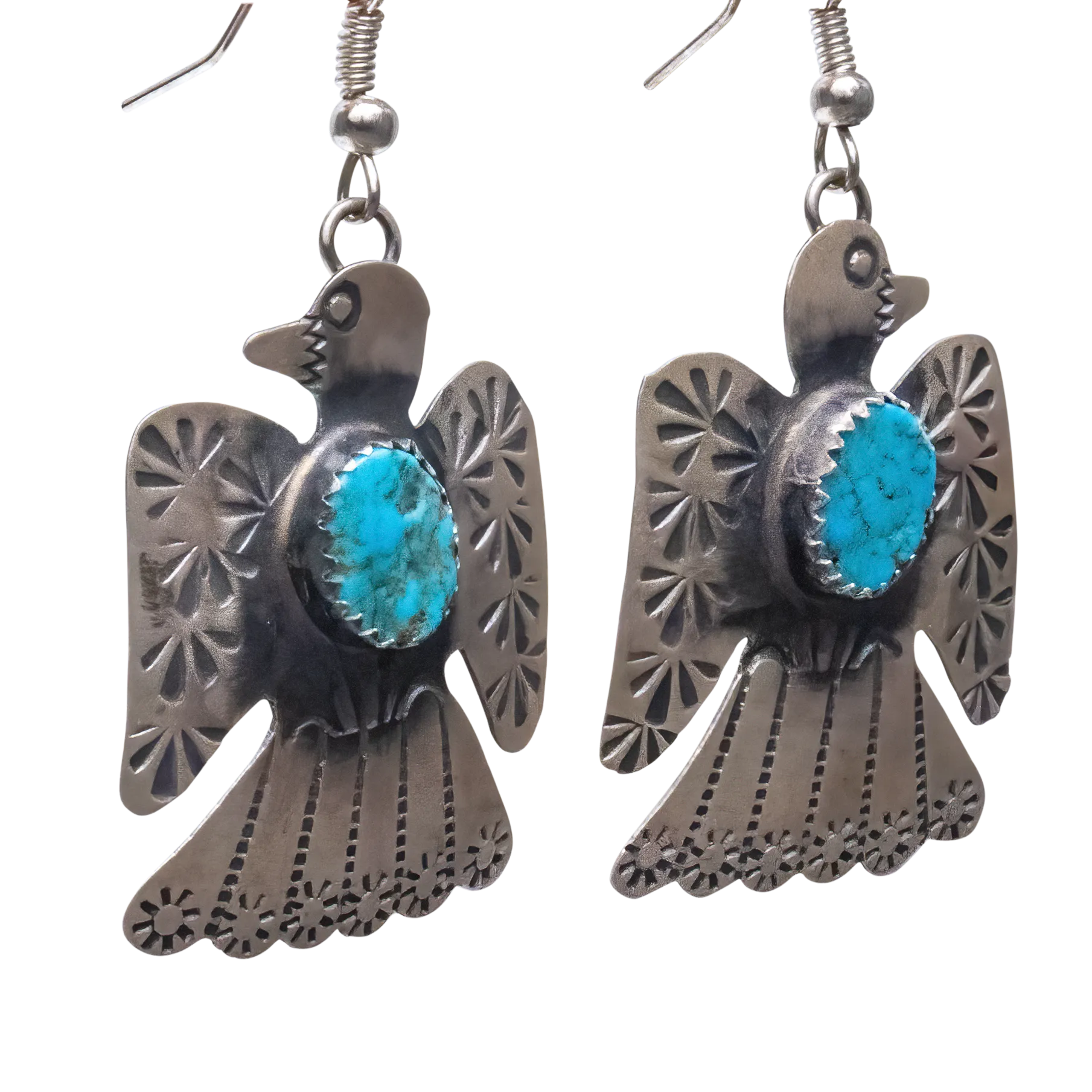 Kingman Turquoise Thunderbird Earrings | Tim Yazzie