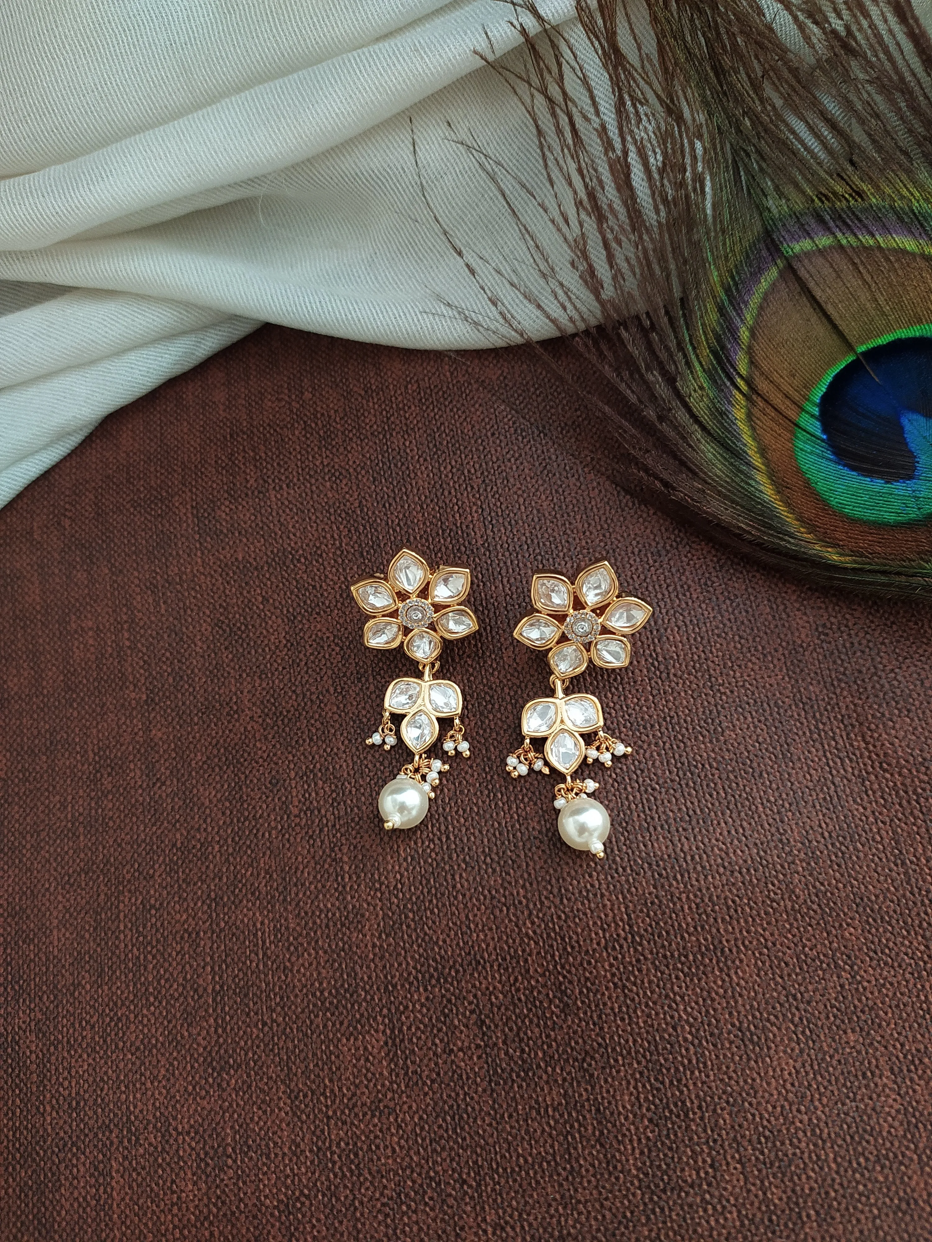Kundan Choker/Necklace Set with Floral Design, Uncut Diamond Stones, and Jhumki Earrings
