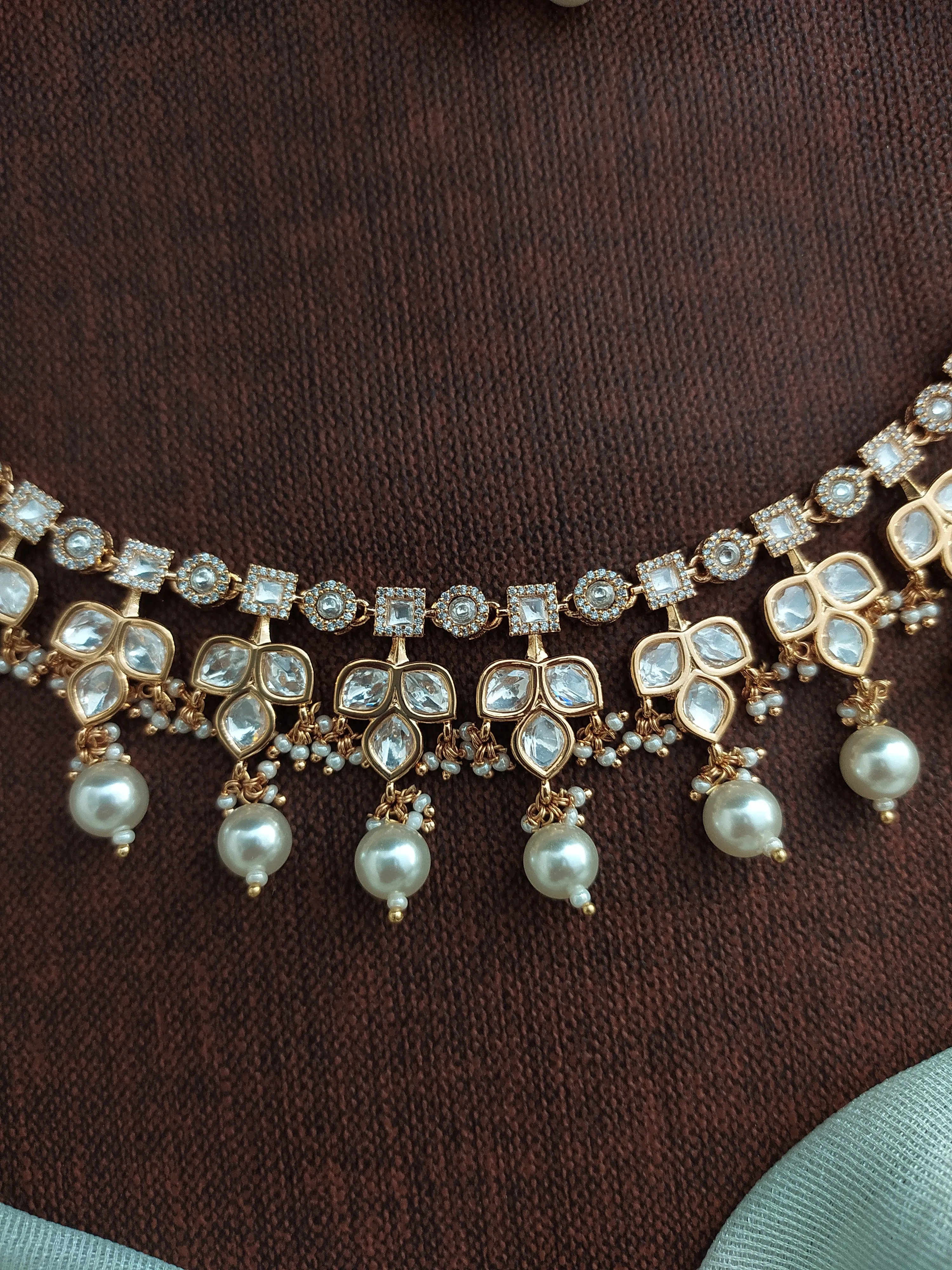 Kundan Choker/Necklace Set with Floral Design, Uncut Diamond Stones, and Jhumki Earrings